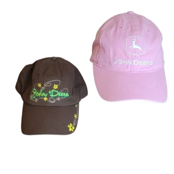 John Deere 2 Womens Adjustable Cotton Canvas Vintage Hat Floral Daisy Pink Brown - Picture 1 of 11